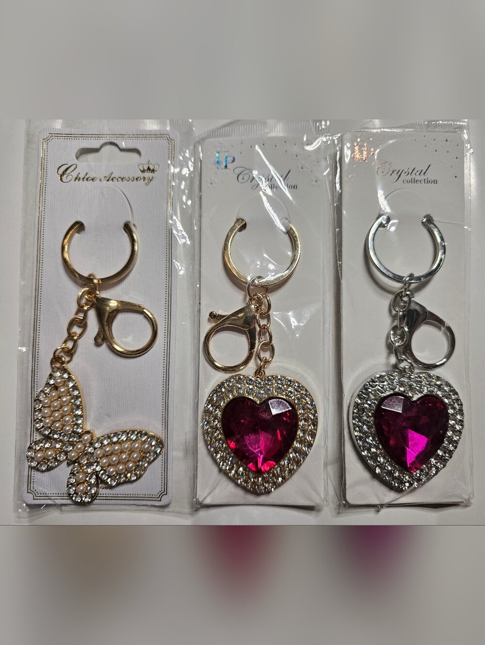 Crystal (Pick 1) Keychains/Bag Charms - Butterfly Or Hearts